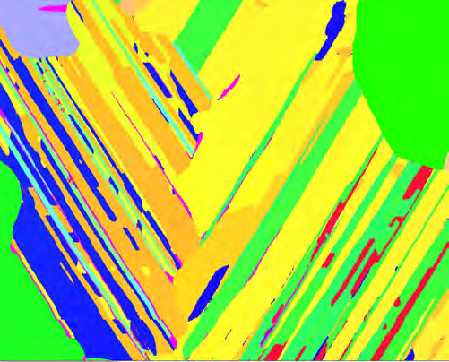 Fig. 3C – IPF-z of the γ phase and α2 phase (magenta), traditional Hough-based processing.