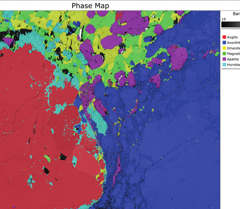 Mapping of inversion domains in a ZnO varistor: left showing standard orientation map, right showing inversion domain map after MapSweeper reprocessing. Note how most grains contain inverted domains.