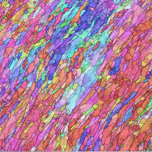 Fig. 3. Orientation map across the edge of a shear band in an ECAP-deformed Al-Mg-Cu alloy.